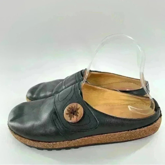 Haflinger adventure flats 39 black leather cork slip on mules walking comfort - Picture 7 of 13